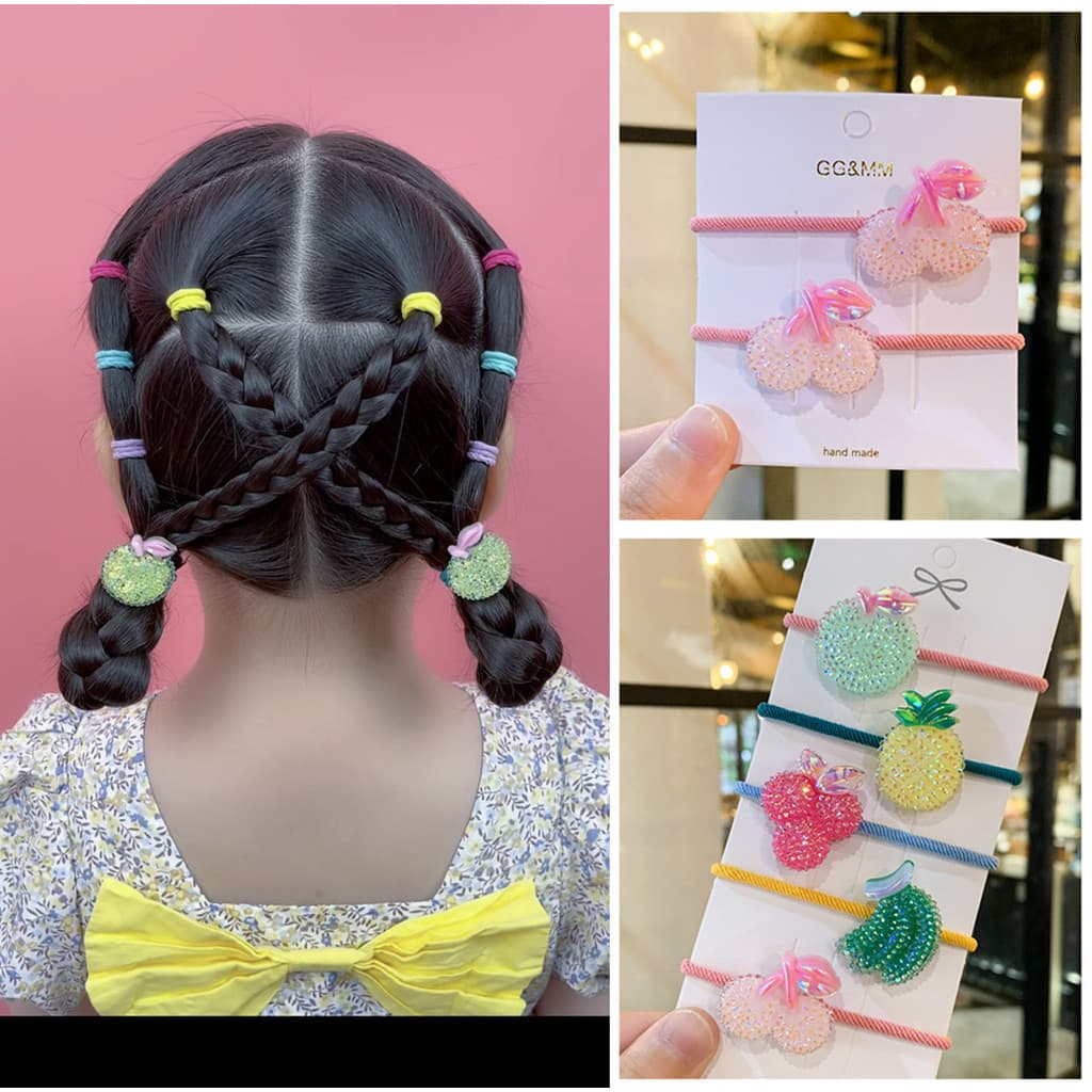 Xiaoxigua faixa de borracha de frutas brilhantes [5 pares] faixa de cabeça infantil acessórios de cabelo fofos acessório