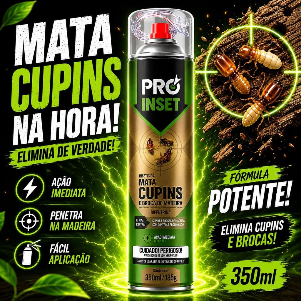 Mata Cupins Inseticida e Brocas de Madeira Pro Inset 350ml Proteção Duradoura veneno para cupim spray elimina cupim