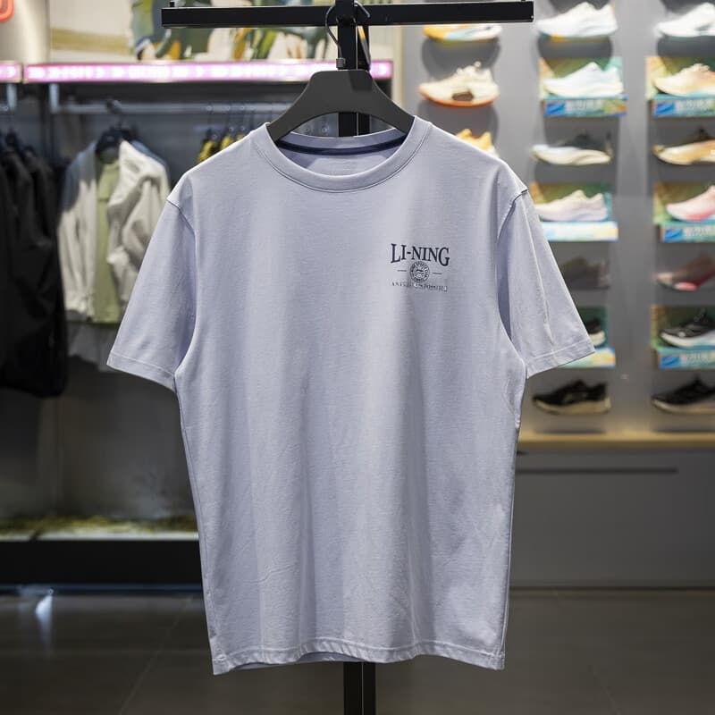 Li Ning camiseta de manga curta masculina 2025 verão respirável absorvente de umidade Wicking em torno do pescoço esport