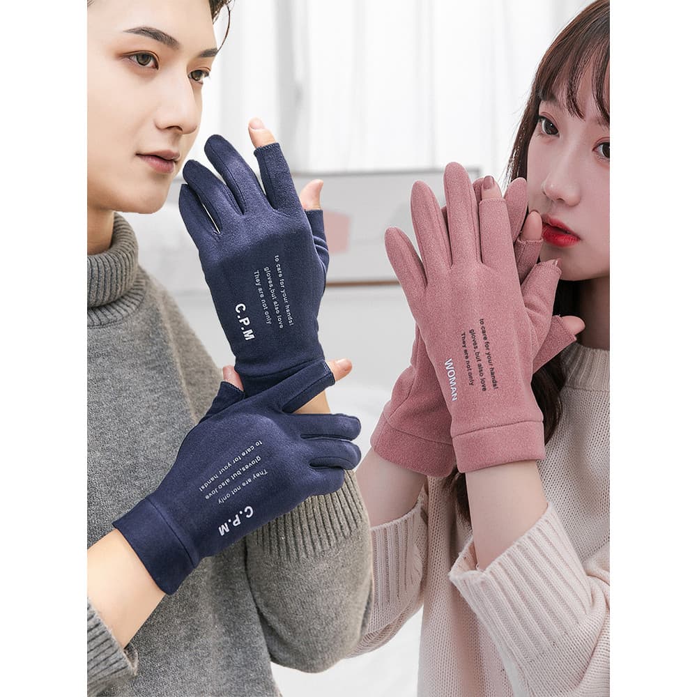 Vazamento luvas de dedo das mulheres dos homens estilo fino mais veludo primavera outono quente ciclismo inverno dois de