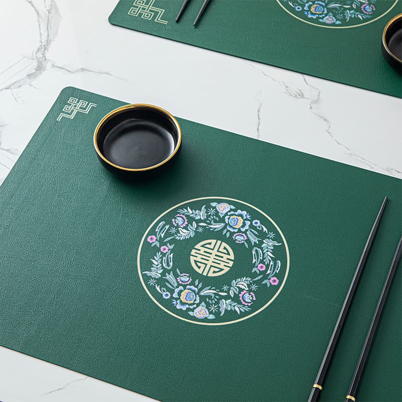 Placemats de couro chinês à prova dwaterproof água à prova de óleo tapetes de isolamento de mesa do agregado familiar ta
