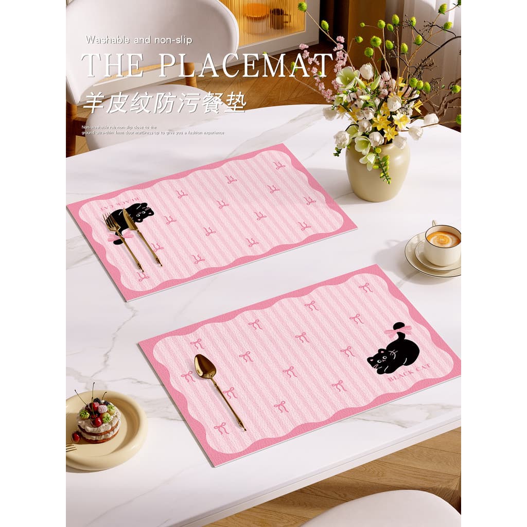 Dopamina Little Black Cat Placemat Mesa de jantar Isolamento térmico Desktop Tapete Anti-escaldante Tapete de prato de j