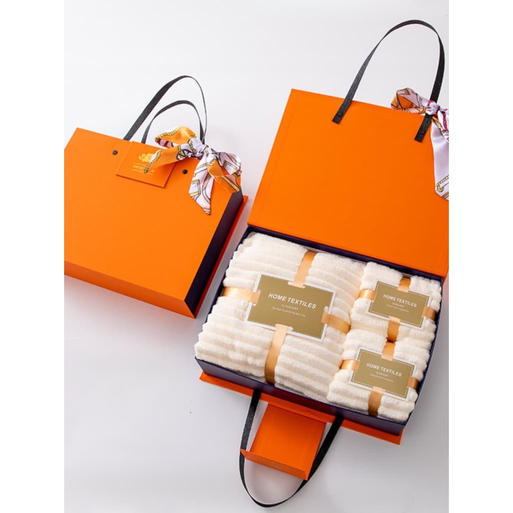 Toalha de banho de lã Coral, conjunto de três peças, caixa de presente, grupo de casamento, compra, empresa de negócios,