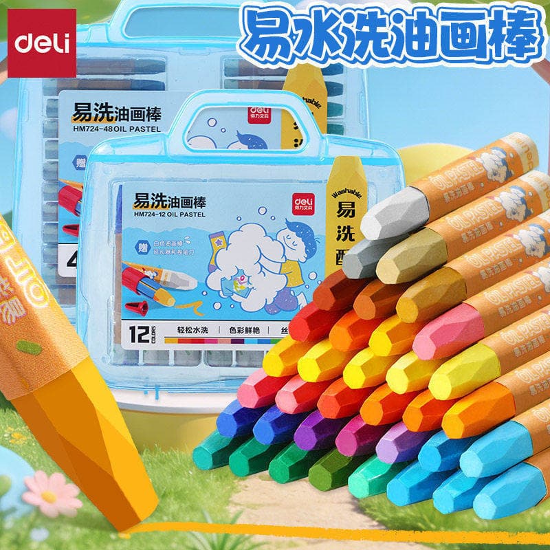 Deli Fácil de Lavar Óleo Pastel Crianças Dedicado Bastão de Pintura em Cores de 12 Cores Fácil de Lavar Colorido Brilhan