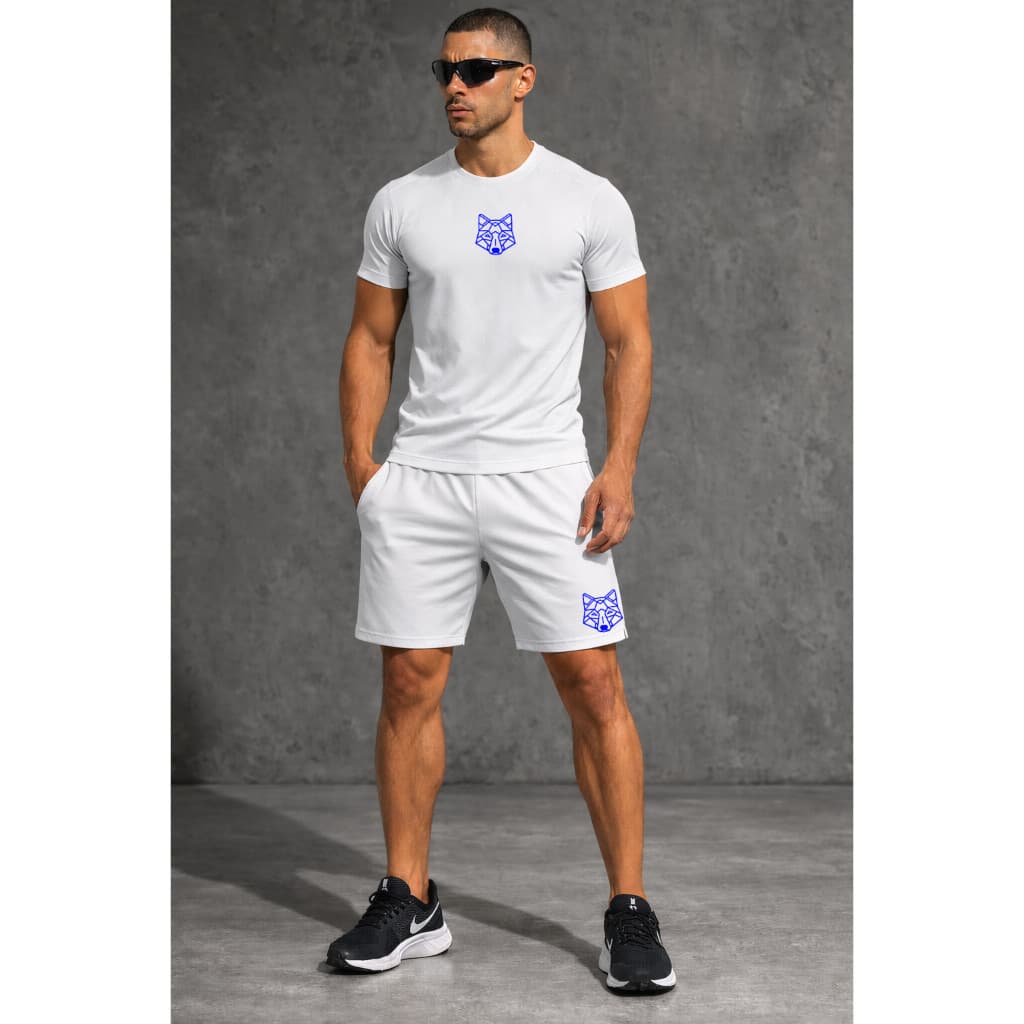 KIT Camiseta + Short Tactel Elastano Bermuda Dry Fit Masculina Alpha Co Lobo Wolf Geometrico Academia Original