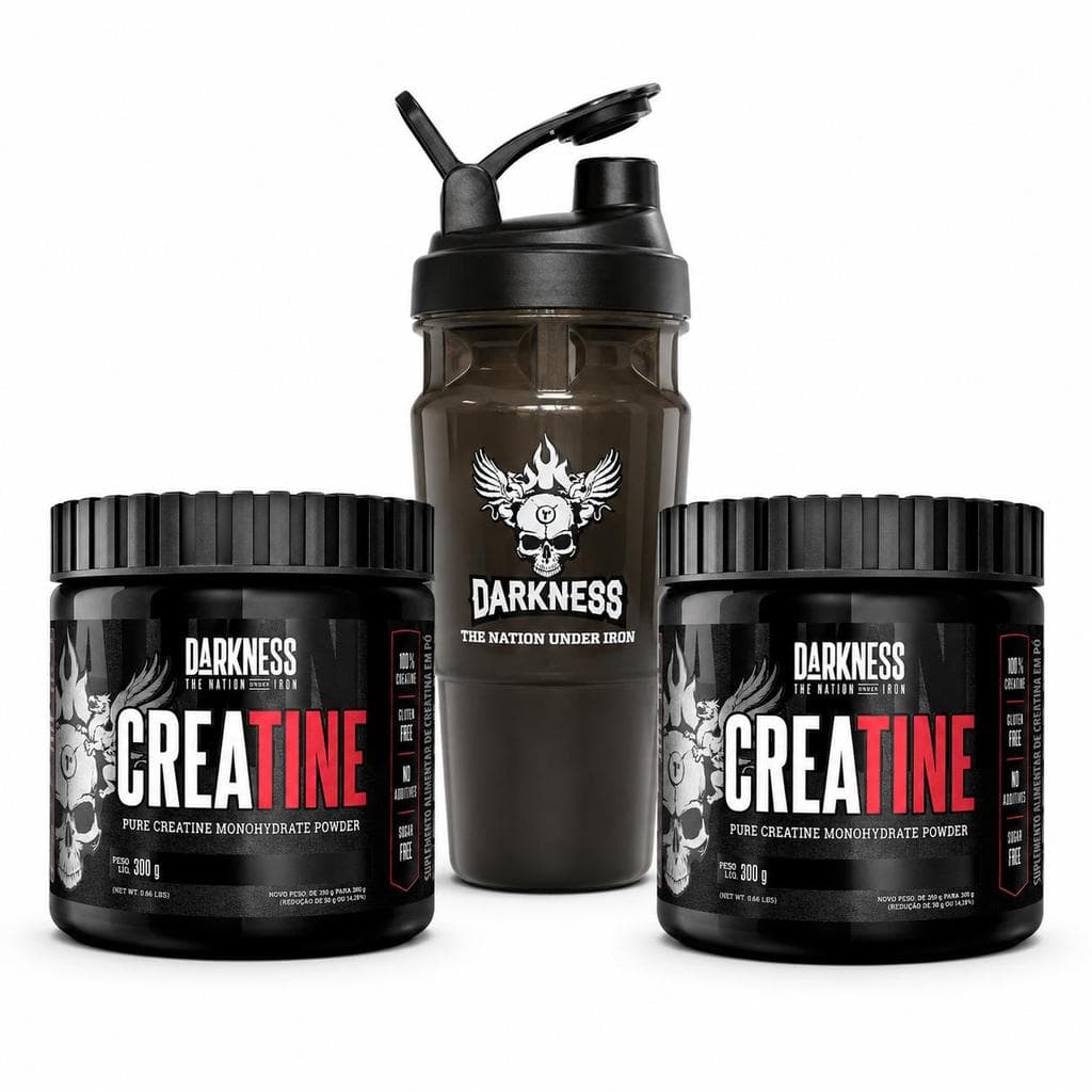 Kit 2  Creatinas Darkness Monohidratada 300g + Coqueteleira 1 L