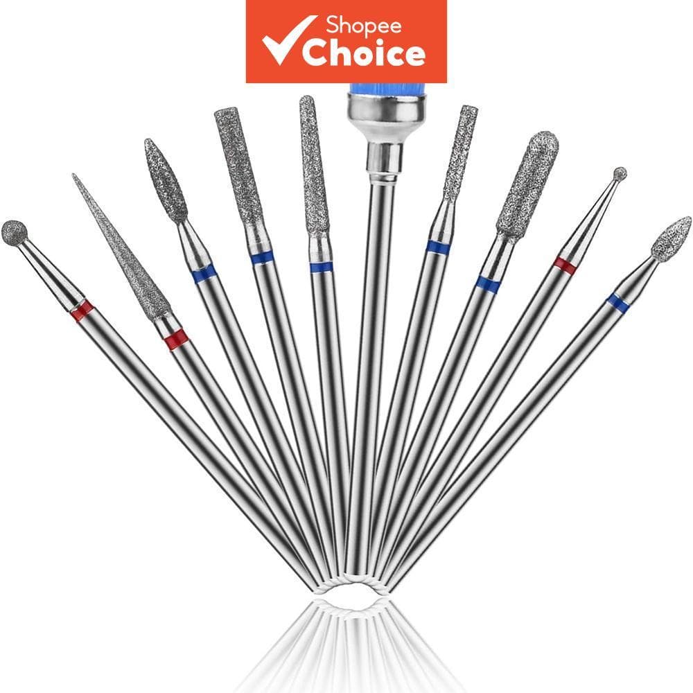 Conjunto de 10 peças de brocas para unhas, brocas elétricas para lixa de unhas manicure e pedicure, brocas para
