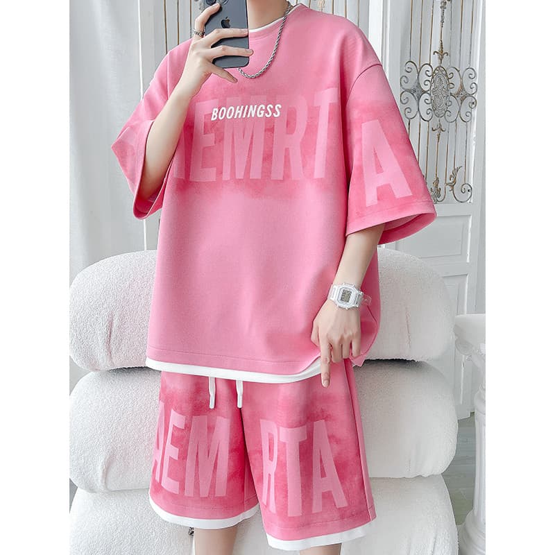 Camiseta de manga curta de seda gelo terno masculino verão jovens estudantes na moda bonito verão roupas masculinas usar