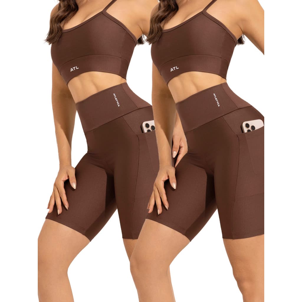 Kit 2 Bermudas Fitness Feminina com Bolso Cintura Alta Academia Atletyca