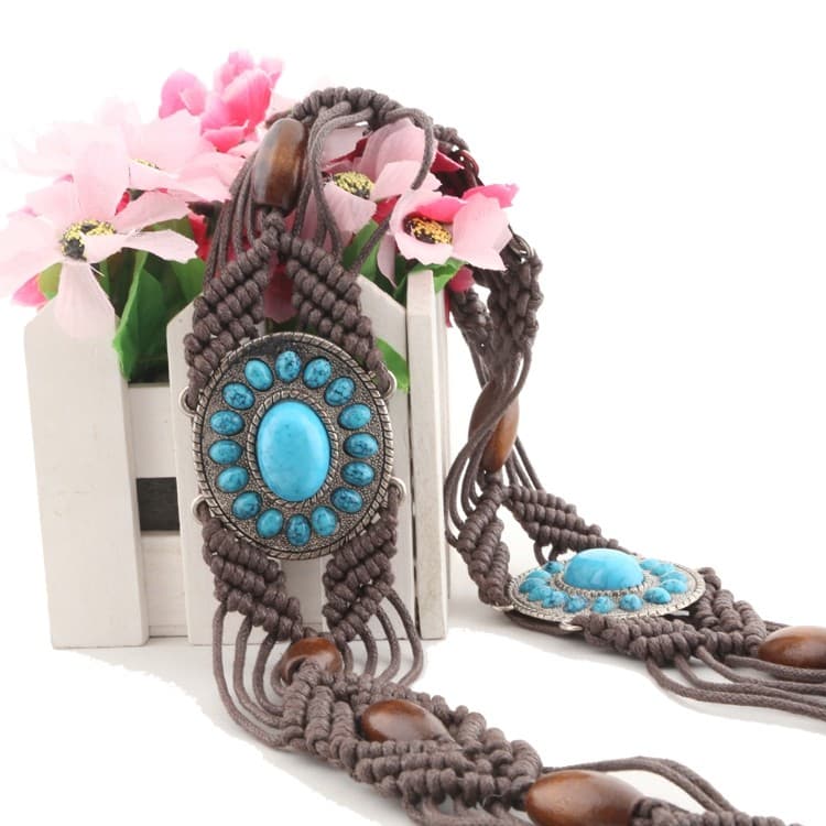 Boêmio flor corrente de cintura estilo Retro trançado saia cinto decorativo estilo étnico contas borla cintura corda lar
