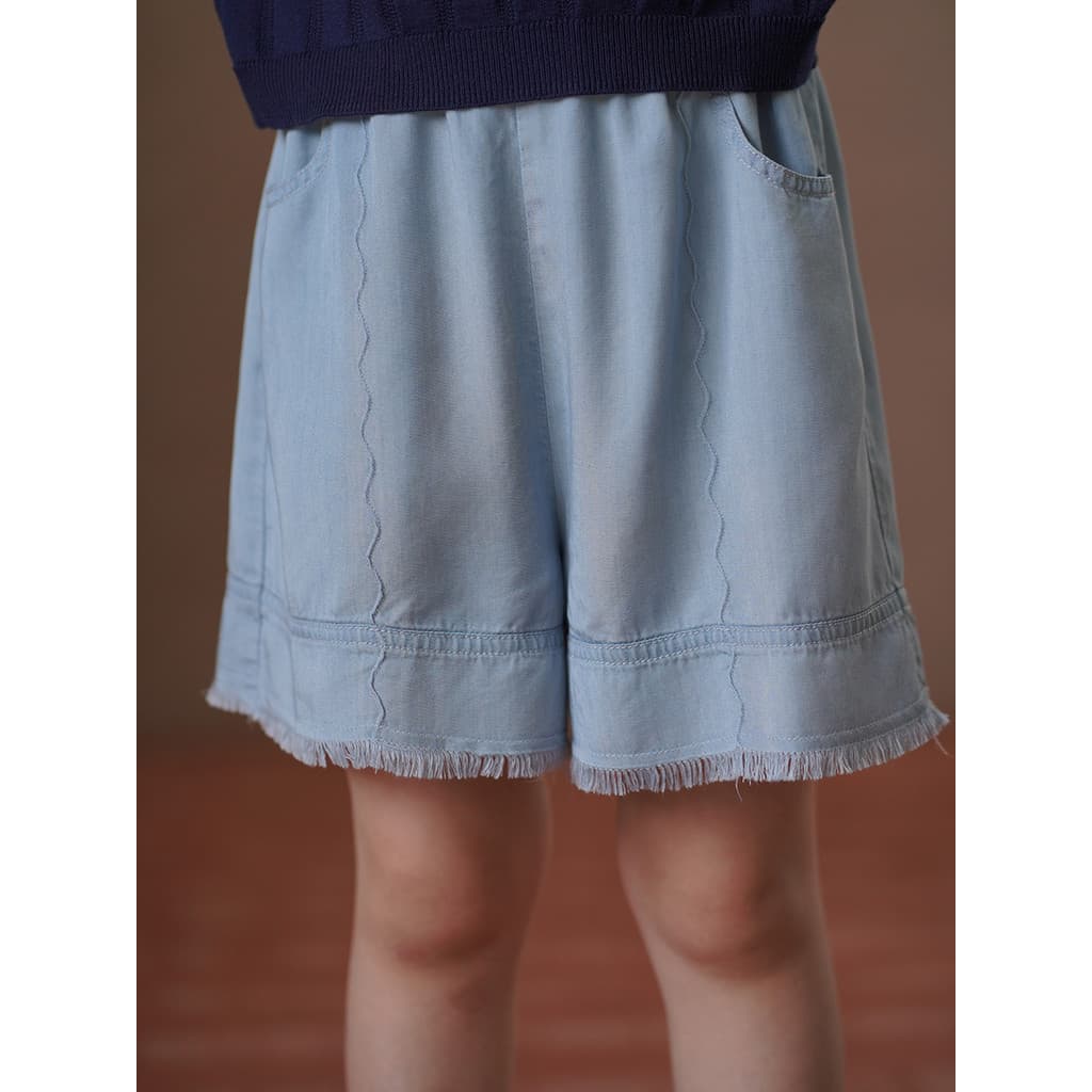 Haya roupas infantis calças cortadas para meninas verão estilo fino sensação legal Lyocell Shorts Jeans infantis All-Mat