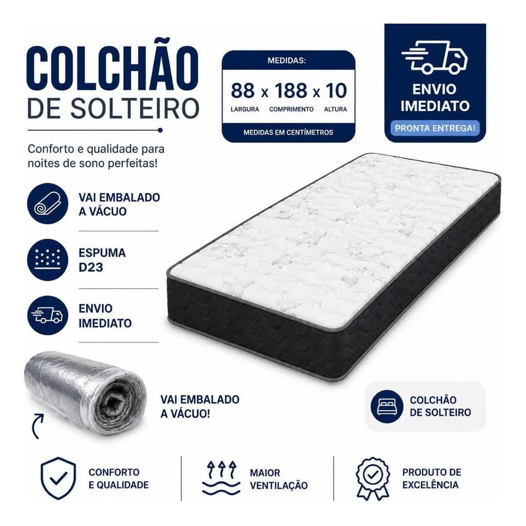 Colchão Semi-ortopédico Solteiro 88x188x10 Espuma Firme