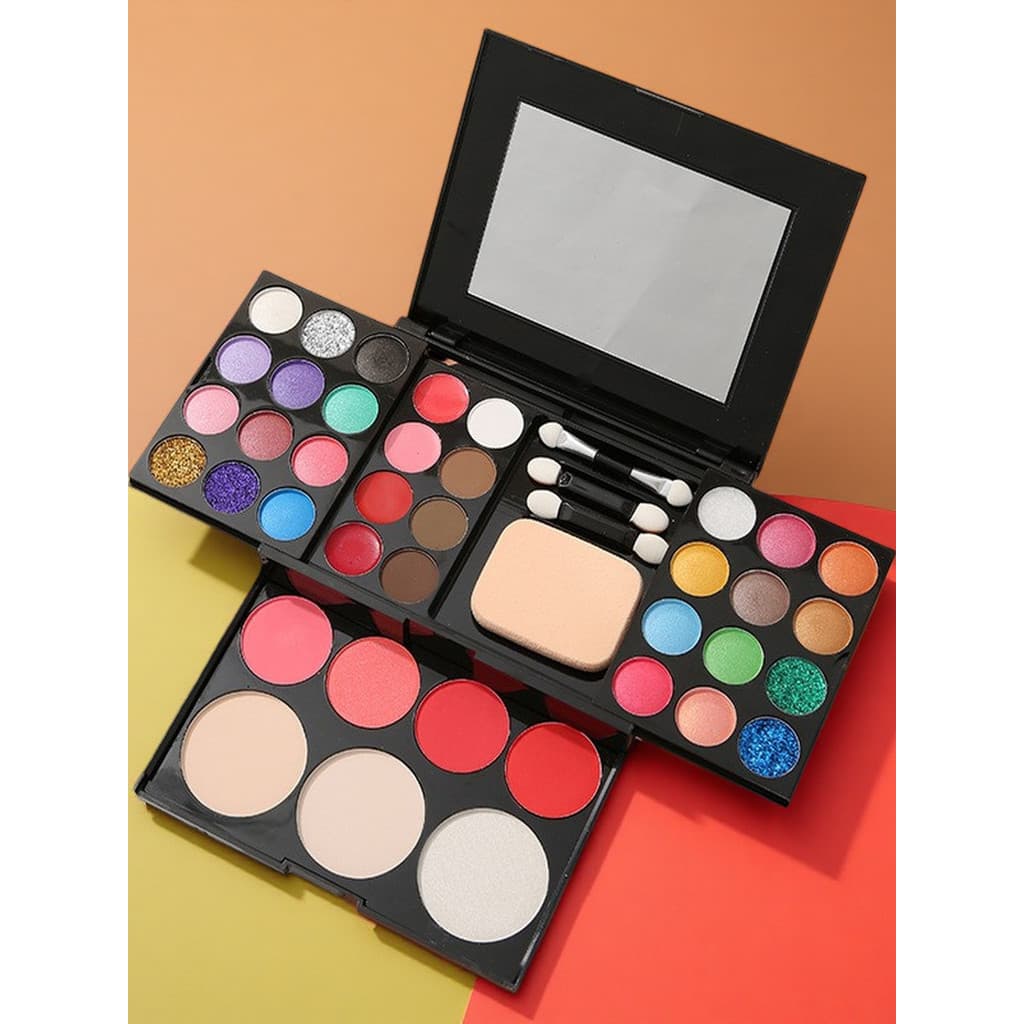 Paleta de maquiagem de desenho animado de 39 cores Conjunto completo Paleta tudo-em-um Glitter Pó fino Blush Pó prensado