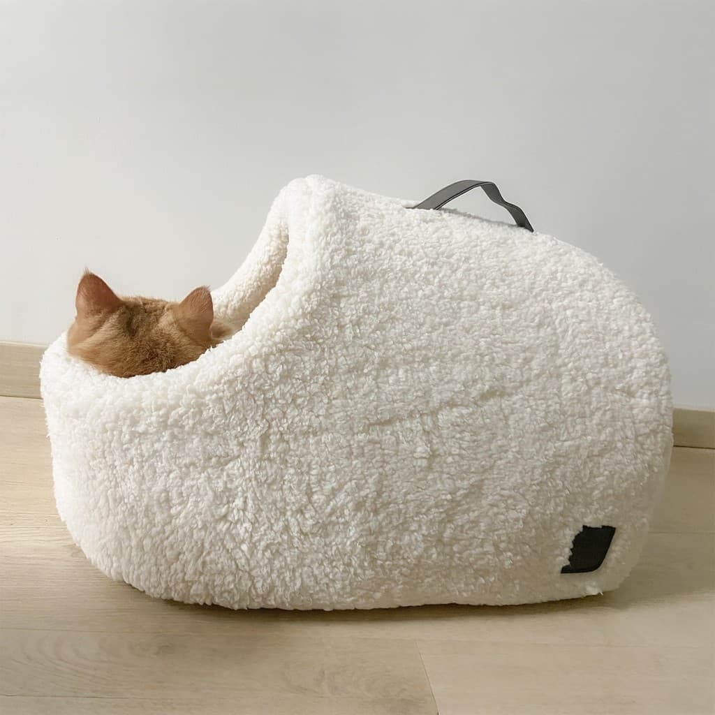 Cordeiro velo algodão arrastar maca de gato Villa inverno tipo fechado segurança Pet dormir maca removível lavável peque