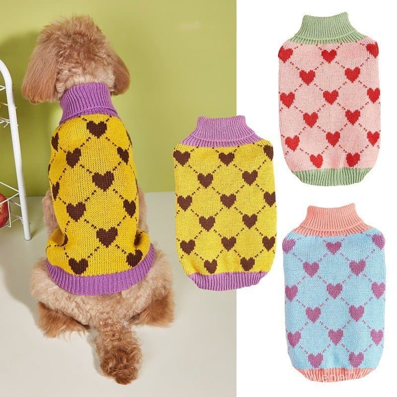 Suéter De Malha Para Cães , Roupas Animais De Estimação , Casaco Gola Alta , Pulôver , Coração , Filhote De Cachorro , I