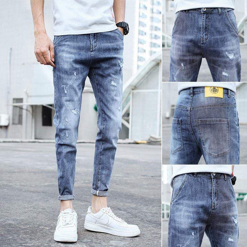 Calças de brim masculinas Street Wear magro-ajuste calças magras versão coreana na moda 2025 outono inverno novo estilo