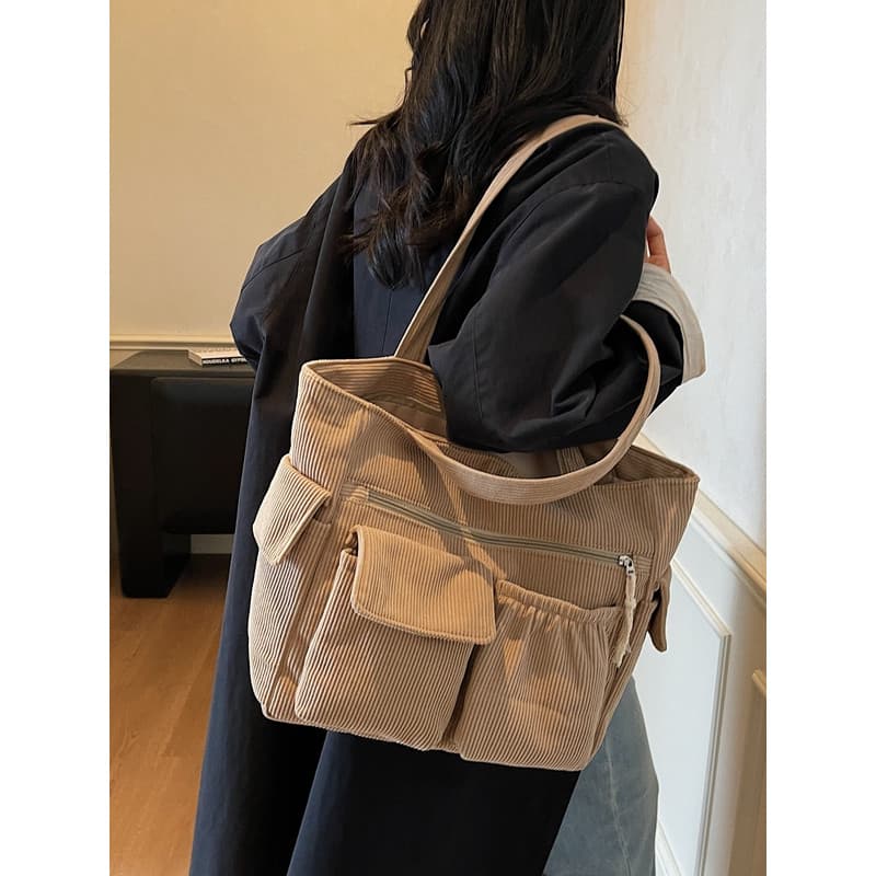 Bolsa Tote de veludo de grande capacidade feminina All-Match Commuter saco Multi-bolso 2025 novo estilo moda bolsa Shoul