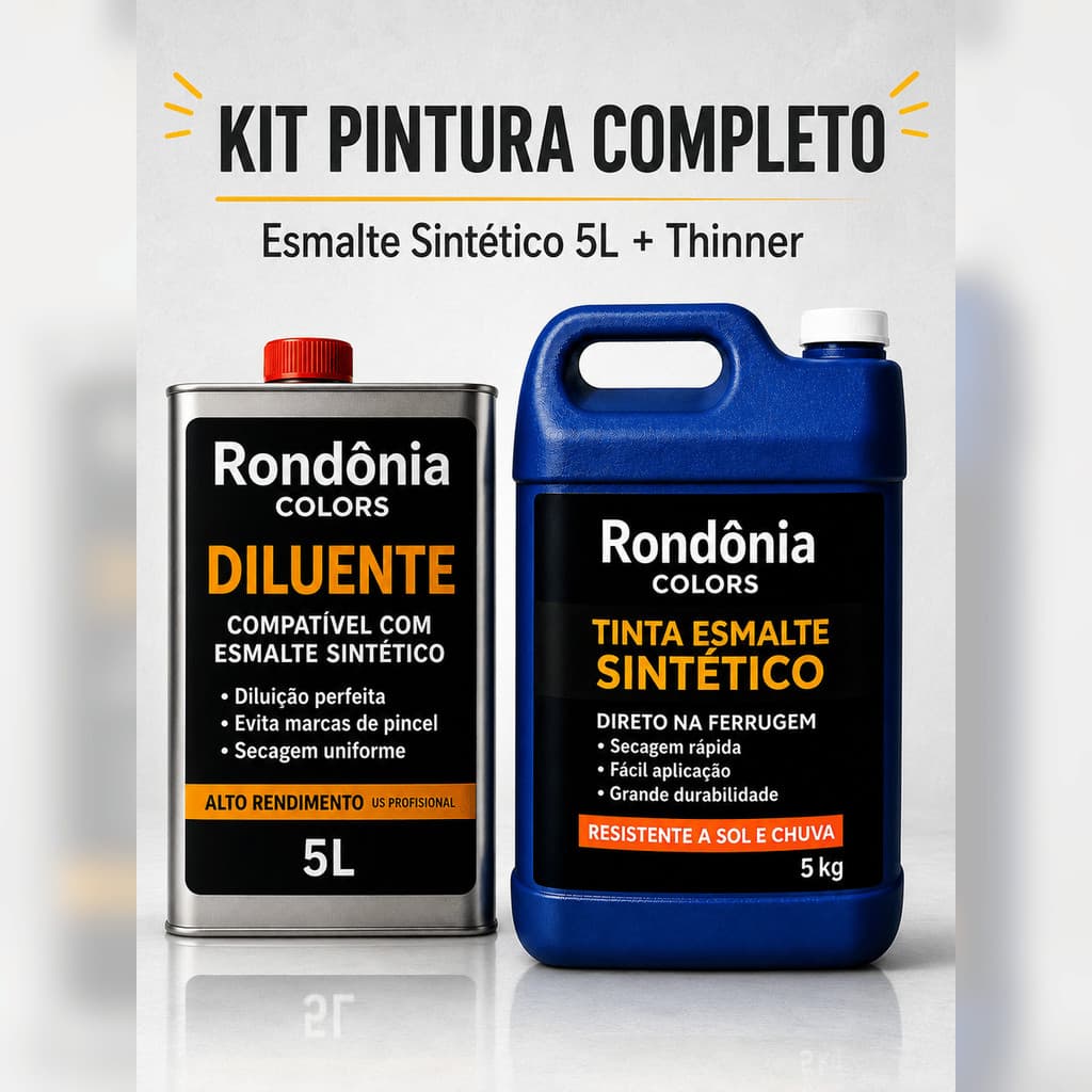 Kit Tinta Esmalte Sintético 5l Thinner Diluente 5l Madeira Metal Ferro Portão Secagem Rápida Galão