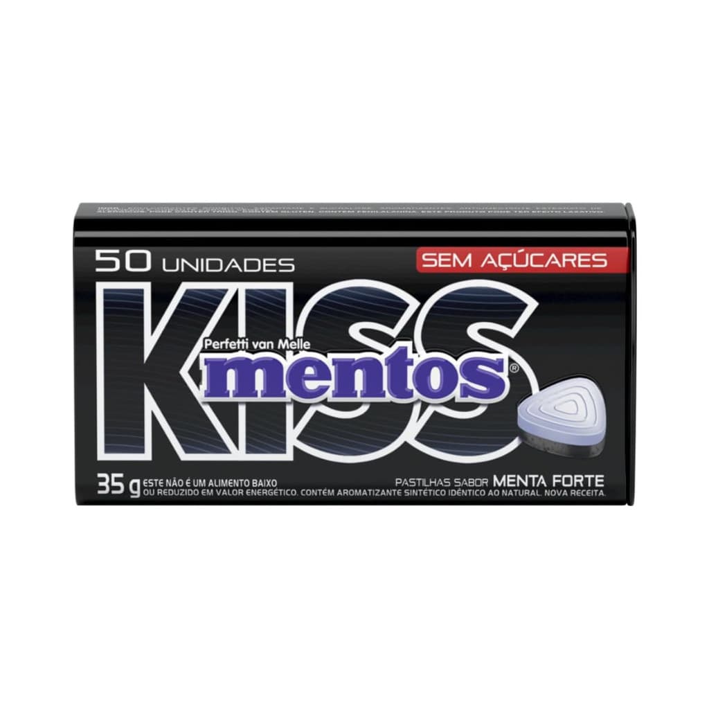 Pastilhas Mentos Kiss Menta Forte Lata Preta Sem Açúcar 35g - 50 unidades