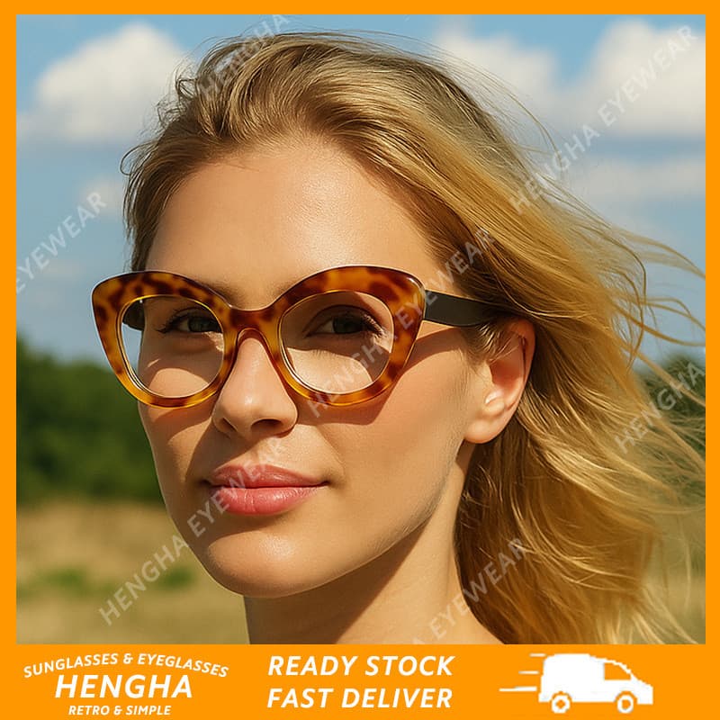 (HENGHA) Óculos De Armação De Olho De Gato Grande Estilo Europeu Americano Feminino Anti Fadiga Ocular Da Moda