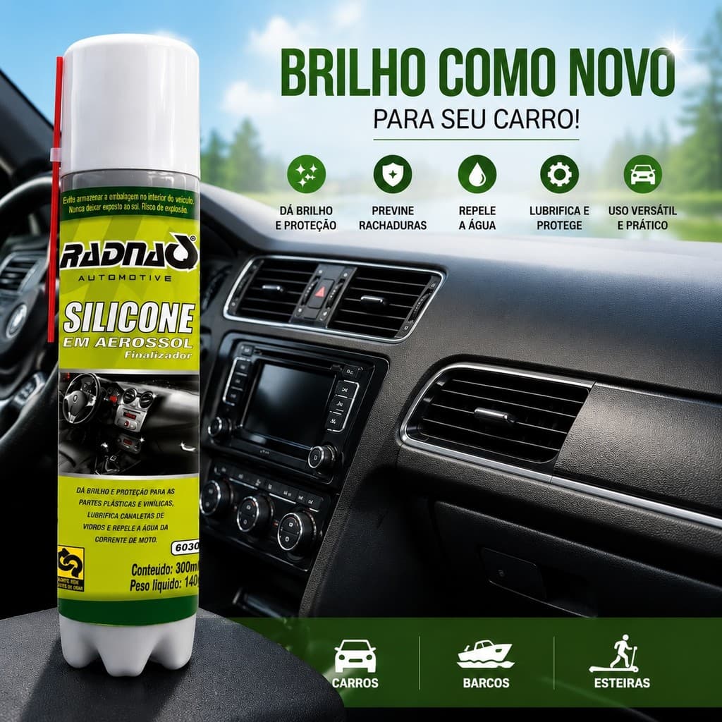 Spray Silicone Aerossol Finalizador - Carro Barco Esteira 300ml - Radnaq