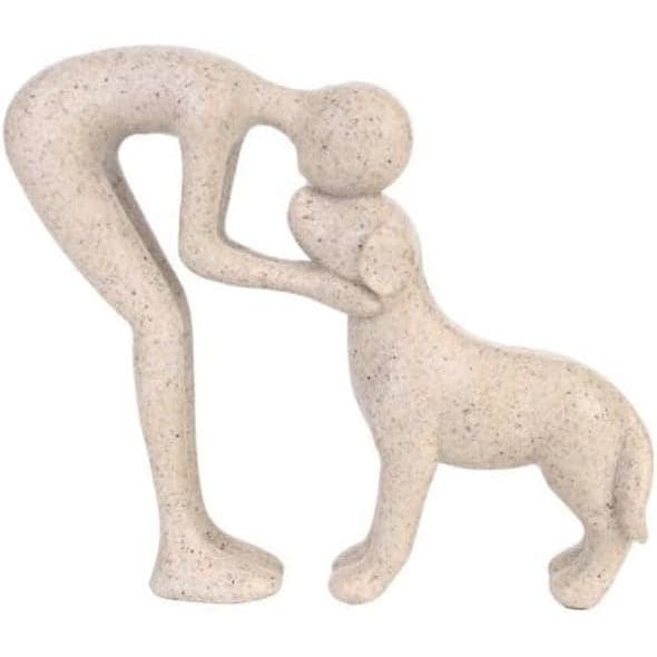 Escultura de Cão em Arenito para Decoração de Casa, Estátua Fofa de Homem e Cão, Decoração para Escritório, Sala de Esta