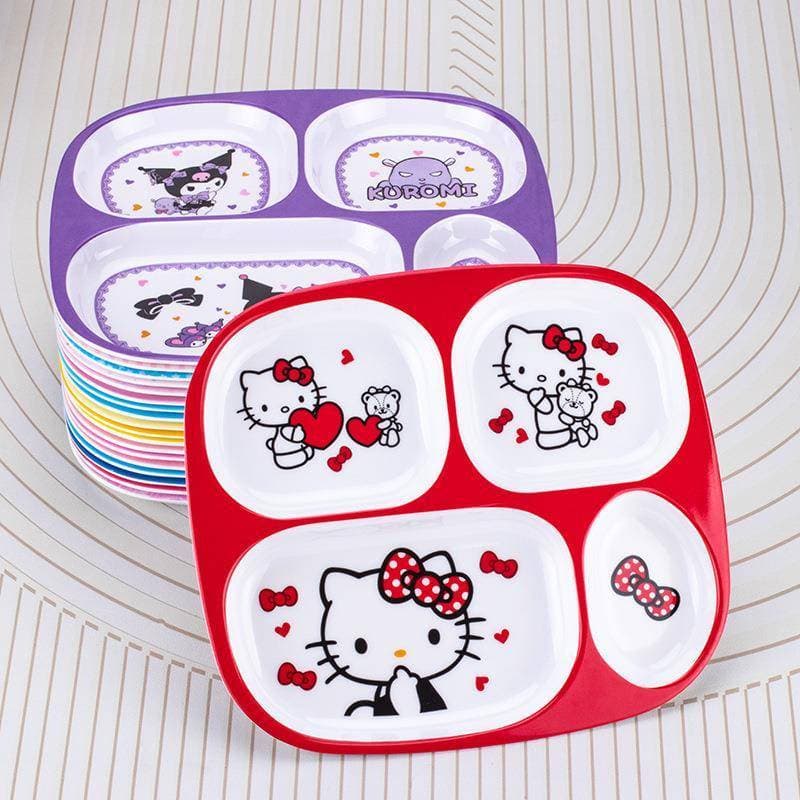 Prato de jantar infantil separado prato de frutas melamina resistente ao choque conjunto de talheres dos desenhos animad