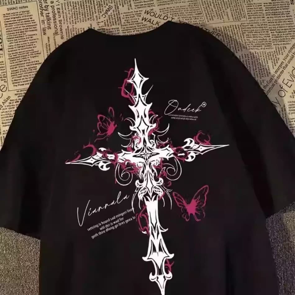 Camiseta Estampa Estilo Goth Brightness Unissex Cruz Dark Gótica AnKh Para Casal 100% Algodão Tumblr