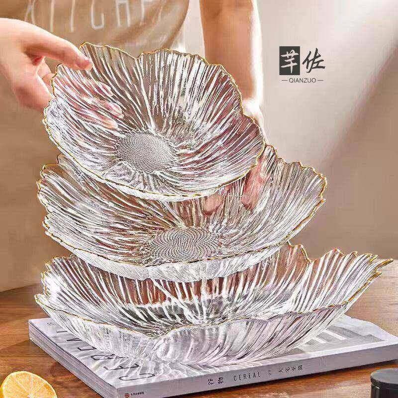 Prato de frutas de cristal de alta qualidade doméstico 2026 novo estilo luz luxo vidro doméstico sala de estar mesa de c