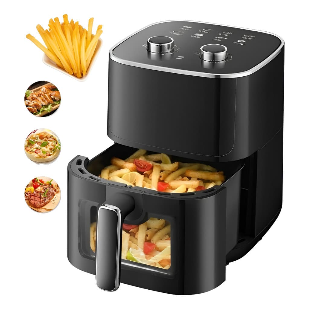 Fritadeira Air Fryer 3L Sem Óleo 1200W Antiaderente | Janela Visível e Controle Rotativo