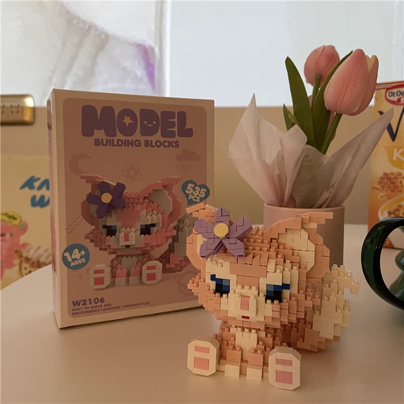 Chuan Sadaji Pequenos Blocos de Construção ~ Bonito Rosa Pequena Raposa Inserir Blocos de Construção Presente diy