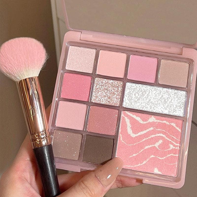 Paleta de sonhos 12 cores portátil Blush paleta de sombras baixa saturação suave rosa cinza rosa atmosfera paleta de cor