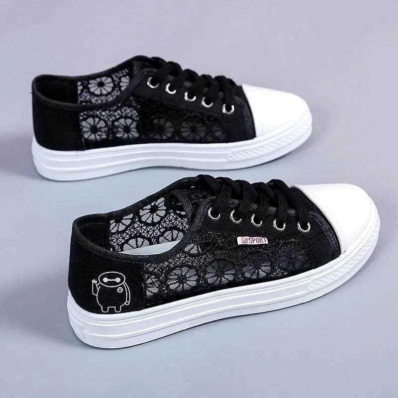 Versão coreana novo estilo sapatos brancos femininos na moda tênis de renda sandálias femininas sapatos de rede sapatos