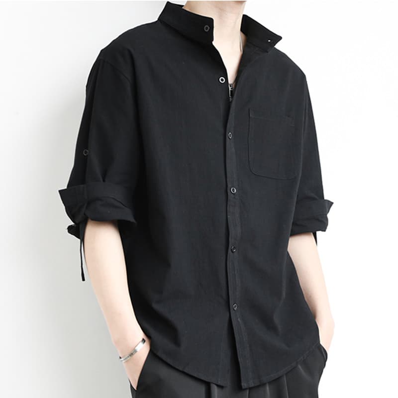 Camisa de linho de algodão masculina camisa de manga curta solta estilo chinês verão fino jaqueta Casual masculina de ma