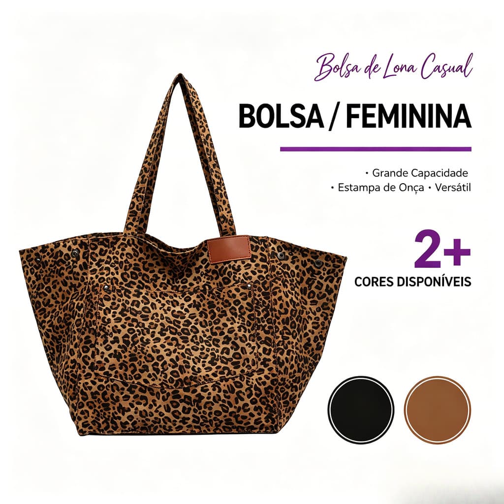 Leopard Print Canvas Tote Bag, Women's Large Capacity Versatile Shoulder Bag