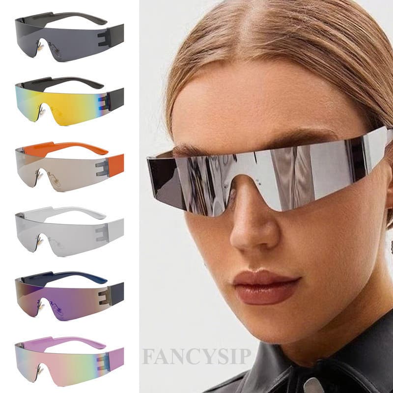 Y2k Óculos De Sol De Uma Peça Sem Moldura Moda Masculina E Feminina Punk Esportes Formato Côncavo