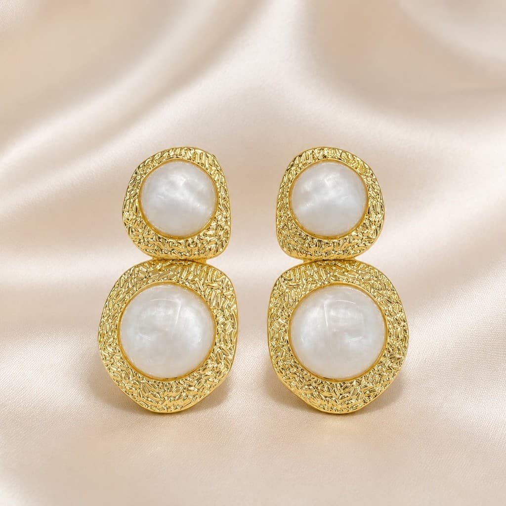 BRINCO DE PEROLAS DUPLAS ORGÂNICO - Folheado a Ouro 18k