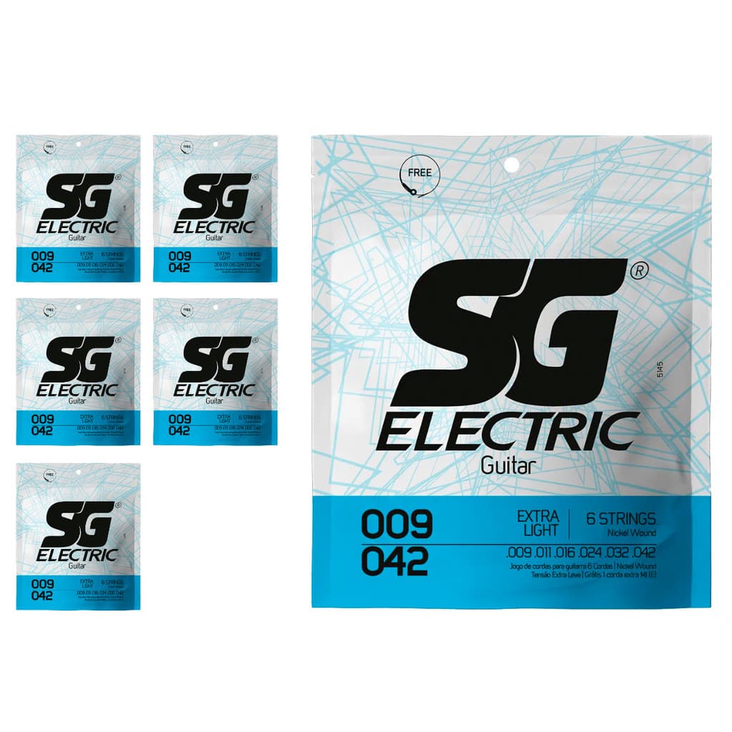 Kit 6 Encordoamento P/Guitarra 009  Extra Leve SG