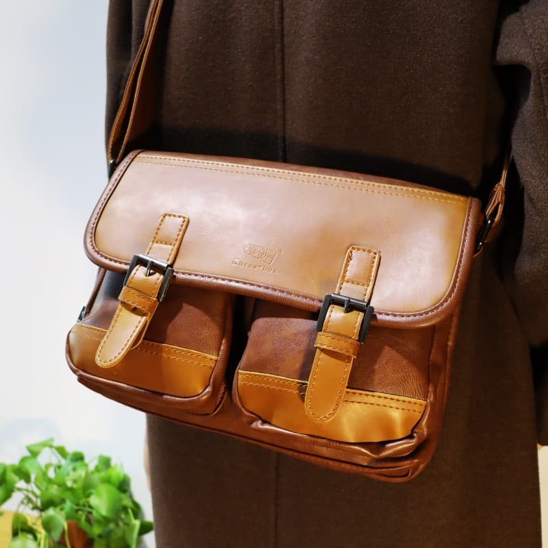 Novo estilo Street Wear bolsa de ombro de couro masculina Casual Retro carteiro saco do mensageiro mochila estilo japonê