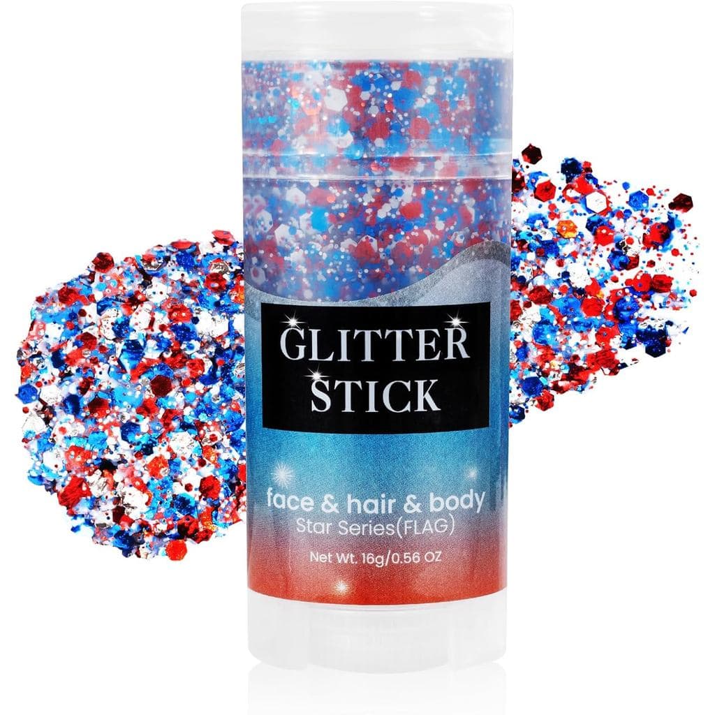 Mysense Bastão de Glitter Patriótico Vermelho, Branco e Azul para Rosto, Cabelo e Corpo, Roupas e Acessórios para o 4 de