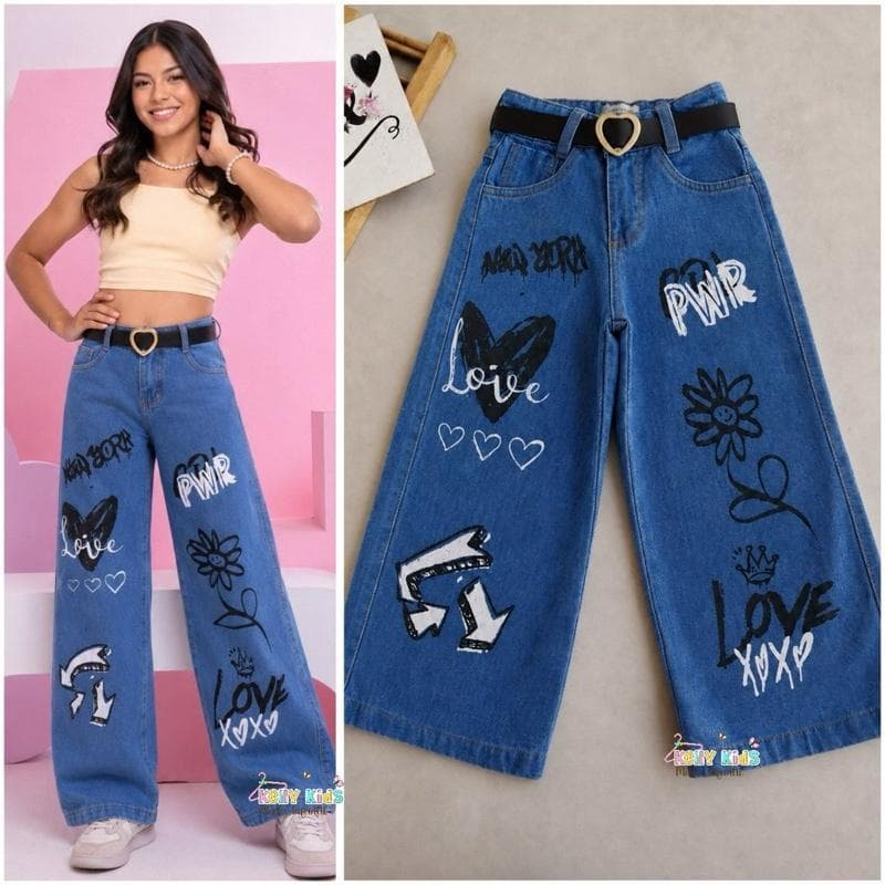 Calça Jeans Wide leg Infantil juvenil para meninas