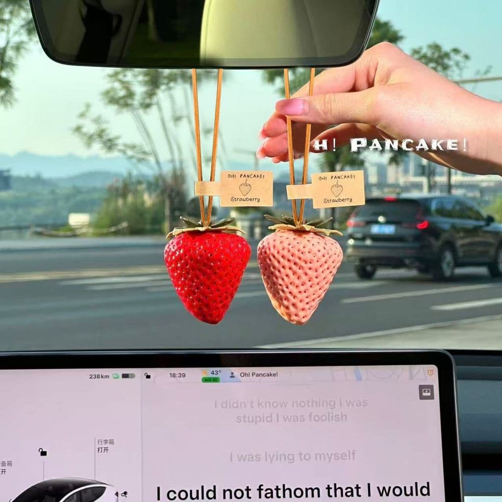 Simulação morango carro pendurado espelho retrovisor decoração único criativo pingente de carro bonito fruta pingente de