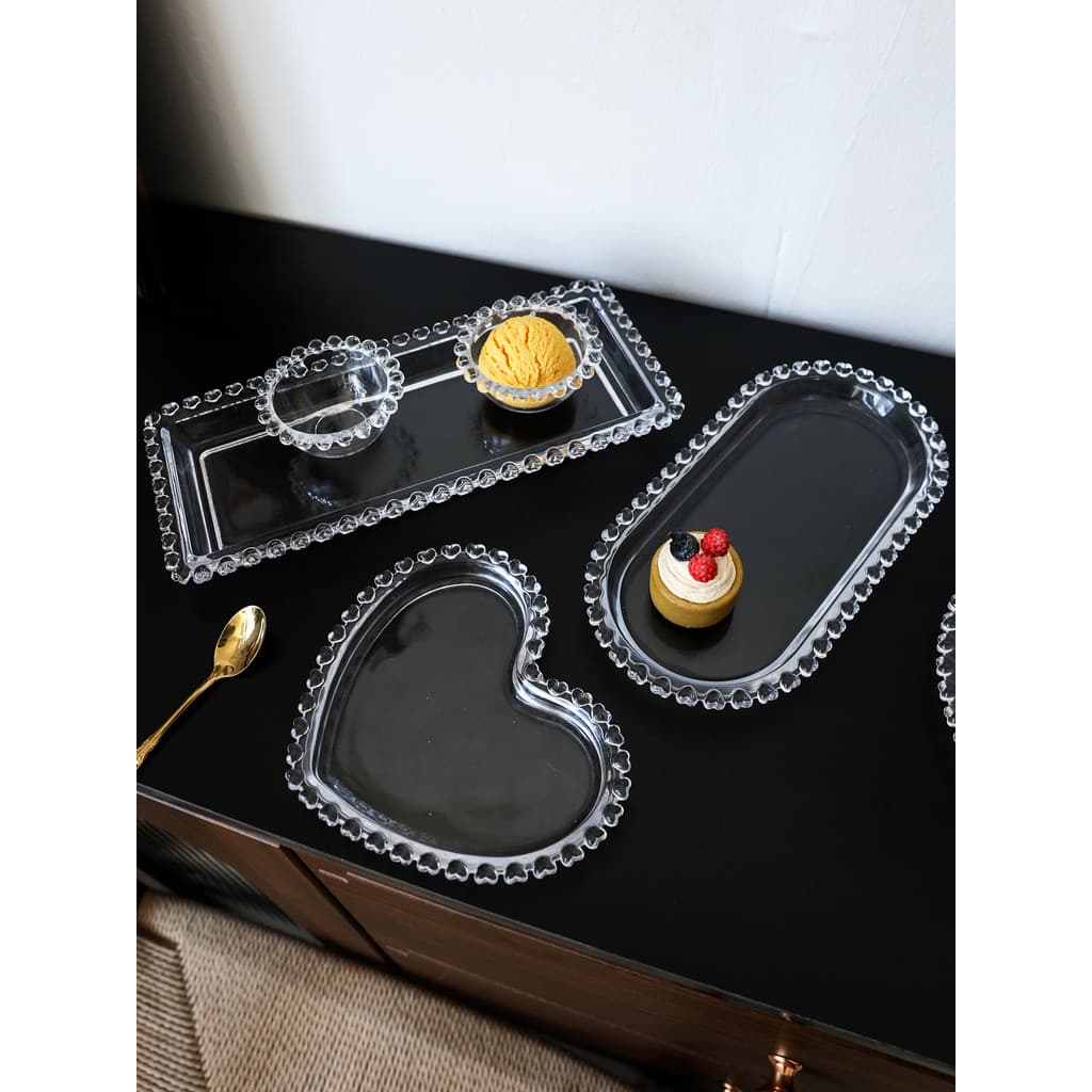 Retro vidro amor prato de café da manhã sobremesa prato bolo prato jantar degustação compartimento placa ins estilo band