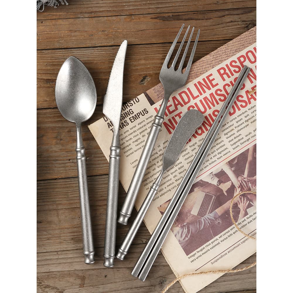 Francês Retro angustiado bife faca garfo 304 aço inoxidável sobremesa garfo colher comida ocidental manteiga faca fosco