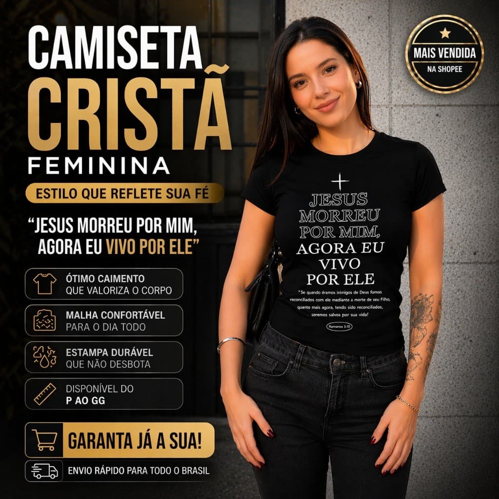 Camiseta Feminina Gospel Jesus Morreu por Mim Algodão Confortável