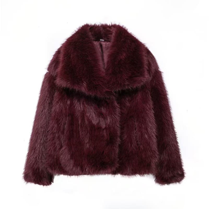 Inverno Imitação De Pele De Raposa Grama Casaco Outono Flip Colarinho Grossa Moda Jaqueta Feminina Manga Longa Quente