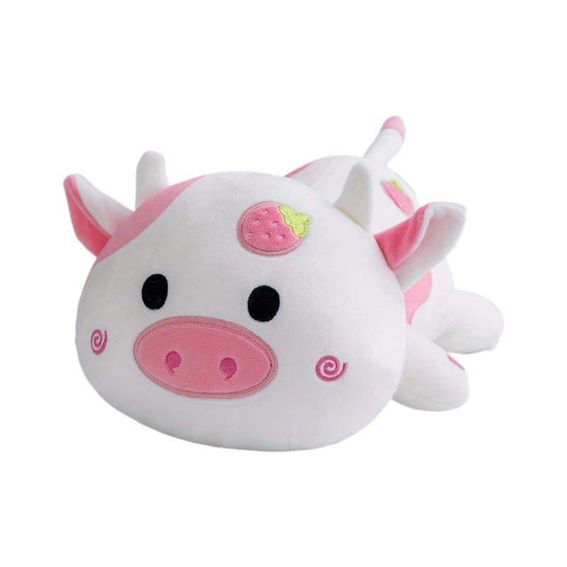 Adorável ​ Travesseiro De Pelúcia De Vaca De Morango Branco 35 Cm , Boneca Animal Fofo-Decoração De Férias De Natal Para