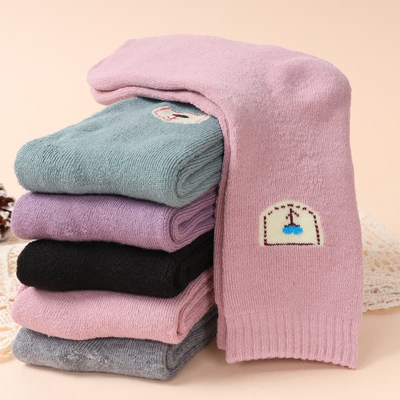 5 pares de meias quentes femininas tubo médio engrossado forro de lã outono inverno mãe avó boca solta Ter