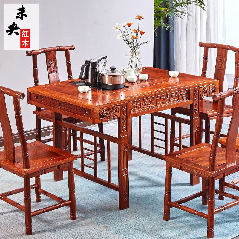 Mesa de chá de mogno combinação de cadeira jacarandá africano novo estilo chinês madeira maciça sala de estar mesa de ch