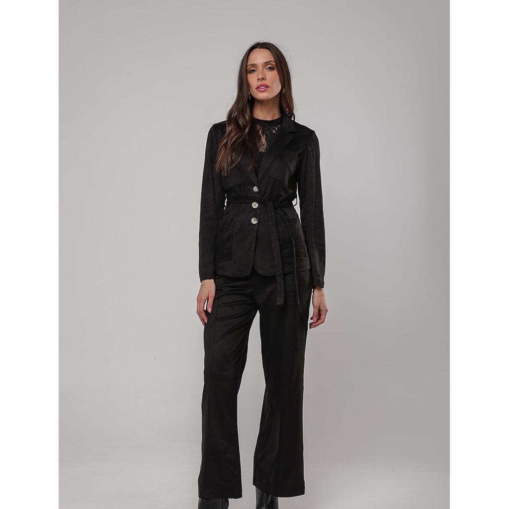 Conjunto Suede Blazer Com Faixa E Calça Wide Leg Salvatore
